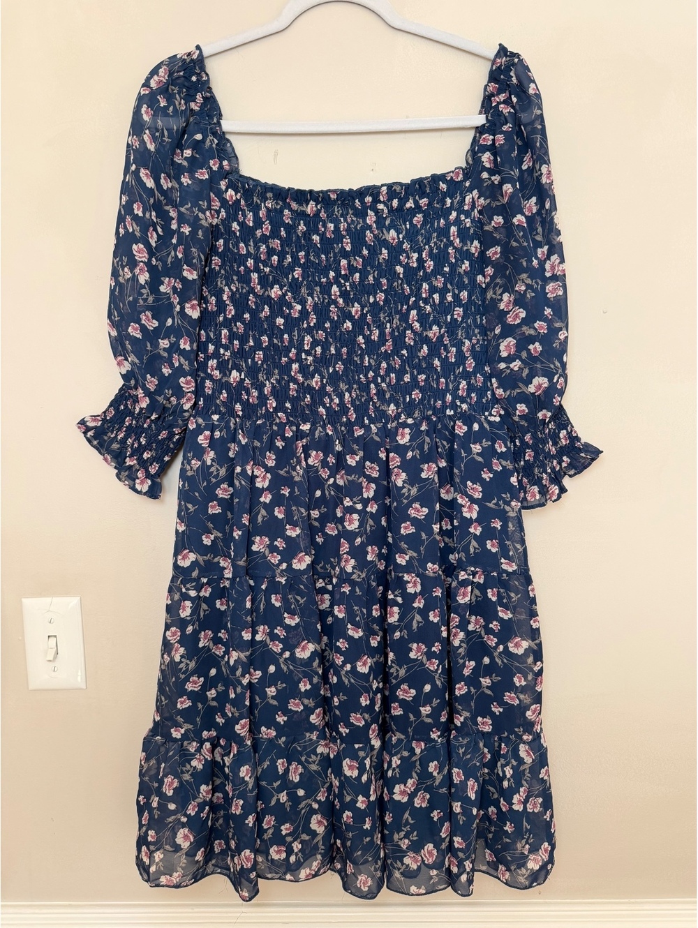 BalticBorn Women's Navy Blue Floral Smocked Dress, Size XL